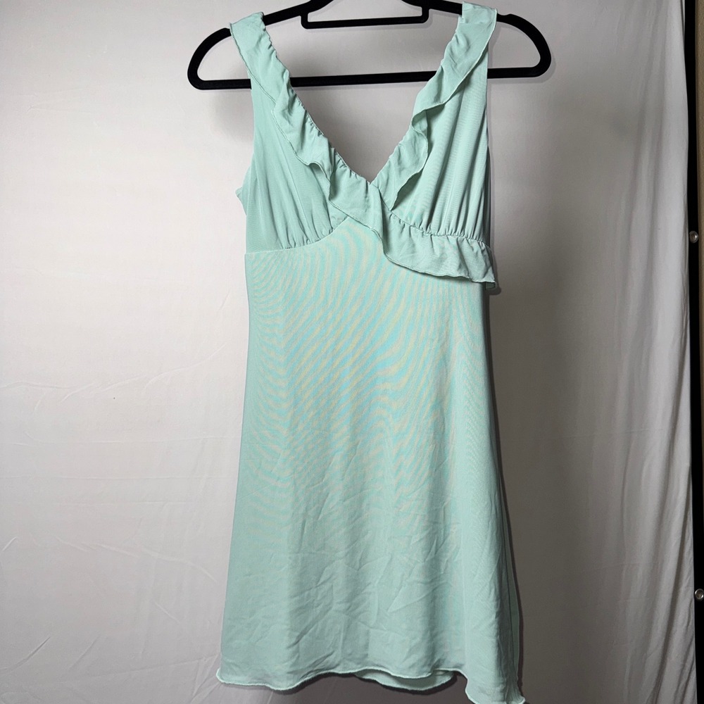 Miyieonz Womens Mint Green Ruffle V-Neck Sleeveless Mini Dress Size‎ S NWT